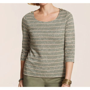 Chico's Striped Cotton Lace Lani Boatneck Blouse